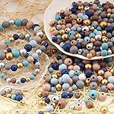 HERZWILD 620Pcs Colorful Round Wooden Beads Assorted Color Natural Wooden Beads Blue Festival Wooden Beads Painted Wood Spacer Loose Beads for DIY Jewelry Making Supplies(8/10/12mm)