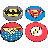 Justice League Super Hero Coasters, Set of 4 - Batman, Superman, Wonder Woman, The Flash - DC Gift for Fans of Movies & Comic Books - Durable PVC Great for Bar, Man Cave, Game Room, Kids, Teens