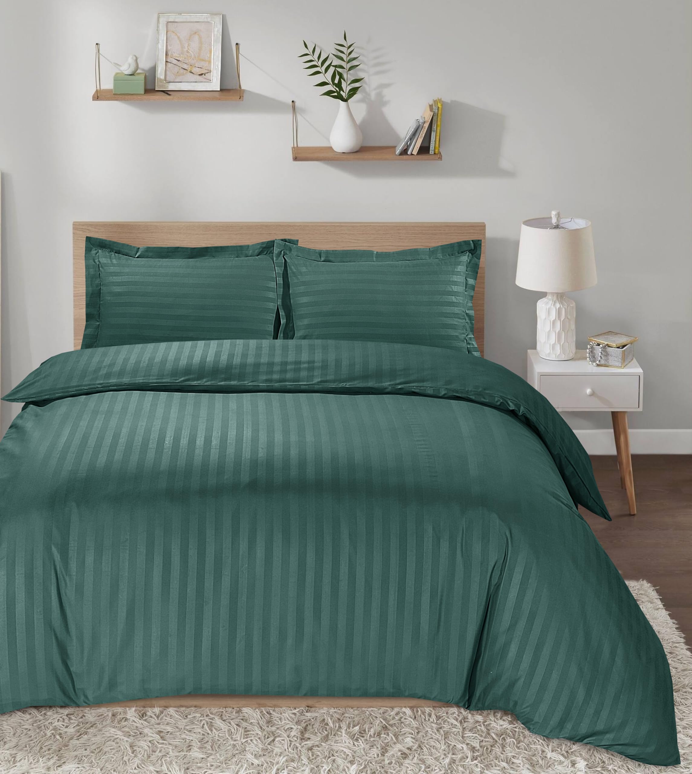 Casabella Satin Stripe Duvet Cover Sets - Luxurious Single Jade Bedding with Satin Stripes Hotel Quality Single Duvet Set & Pillowcases