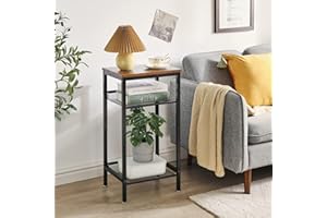 YMYNY Side Table, Tall End Table with Adjustable Storage Shelf, 2 Tiers Telephone Table for Hallway Office Bedroom Living Room, Nightstand, Record Player Stand, Rustic Brown, 28.7" H,UHST005H