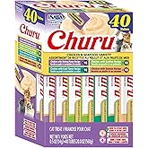 INABA Churu Cat Treats Lickable Tubes, Chicken Seafood Variety, 40ct | Squeezable creamy puree, Real chicken, High moisture, 