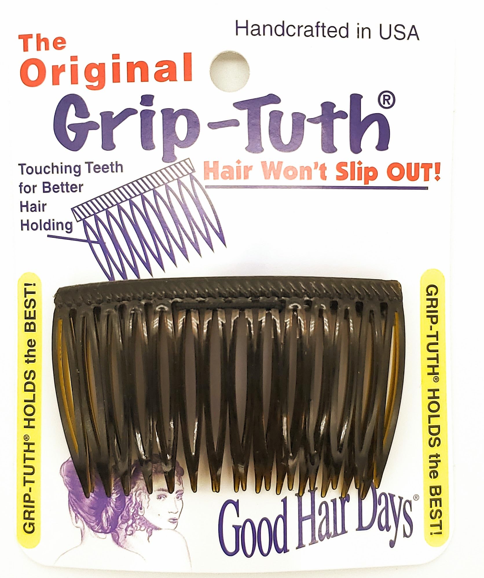 Grip-Tuth Combs - Set Of 2 Hair Side Combs - Hair Combs For All Types Of Hair - Decorative & Hair Styling Women Accessories (Tortoise Shell, 2 ¾ ″ Wide)