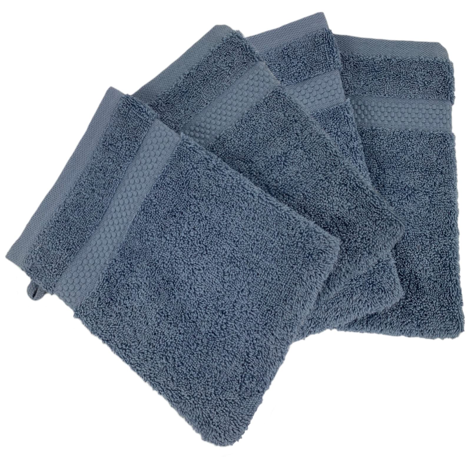 Sue Rossi Face Cloth Wash Mitt Set, 100% Organic Turkish Combed Cotton, 600GSM Thick With Hanging Loop, Size 16cm x 21cm, Flannel Glove Pack Soft & Absorbent (Pacific Blue, 4) โ image 1