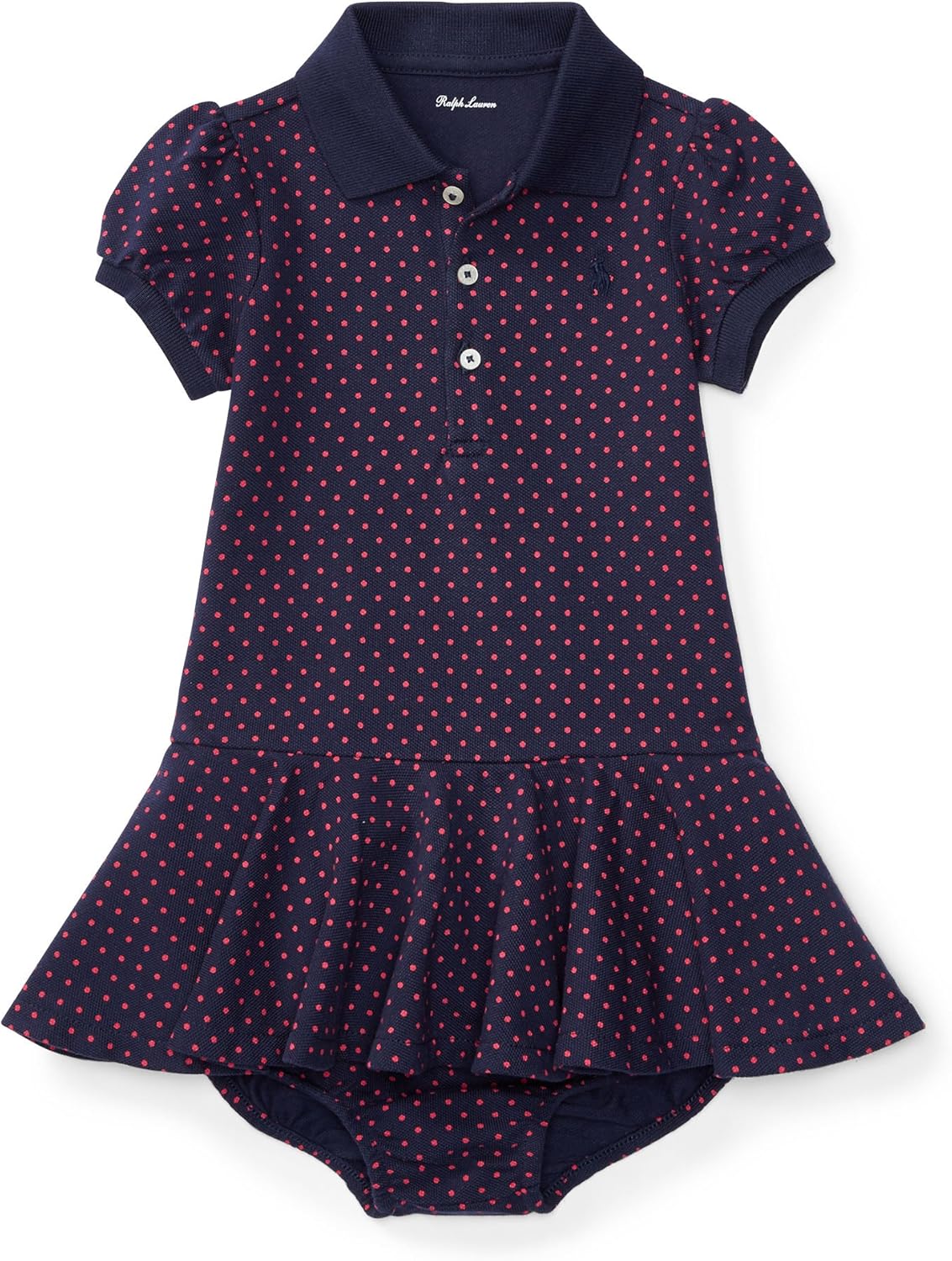 Ralph Lauren Baby Girls PolkaDot Polo Dress & Bloomer Set Navy/Pink (3 Months