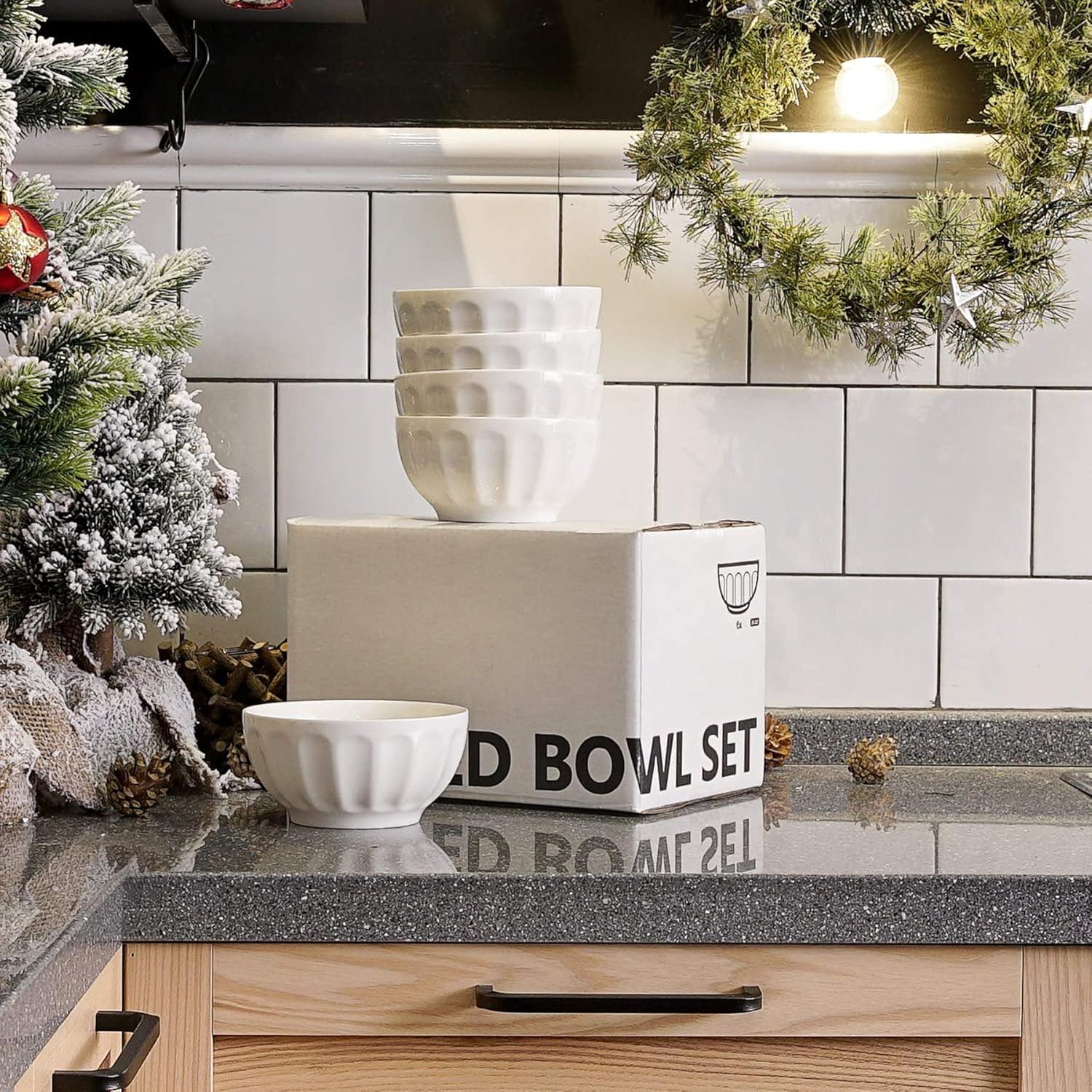  | Sweese 106.001 Porcelain Fluted Bowl Set - 26 Ounce for Cereal, Salad and Soup - Set of 6, White: Cereal Bowls