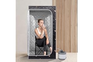 Smartmak Full Body Home Steam Sauna Set, 4L Large Steam Pot One Person Portable Sauna Spa with Time & Temperature Remote Control, Upgraded Chair for Detox Therapy(33.9" L*33.9" W*65.8" H, Blackcrane)