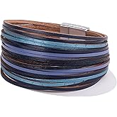 FANCY SHINY Boho Leather Wrap Bracelet Stackable Layered Bangle Cuff with Magnetic Clasp