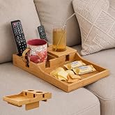 COZI 2-in-1 Bamboo Couch Tray Insert with Cup Holders for Sectionals | 2 Removable Magnetic Cup Covers, 15.35x9.84-Inch Tray,Sofa Gap Insert,Bed and Table Use, Snacks and Drinks,Remotes