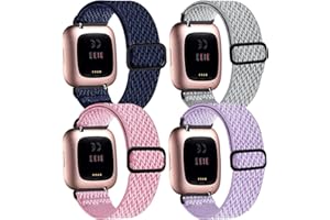POHNUI 4 Pack Stretchy Bands Compatible with Fitbit Versa/Versa Lite/Versa 2 Bands Women Men, Adjustable Elastic Loop Nylon Breathable Replacement Straps