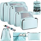 Toncoke 8-Piece Packing Cubes for Travel, 2026 Upgraded Durable Zippers & Reinforced Mesh, Complete Luggage Organizer Set with Shoe/Toiletry/Laundry Bags, 4 Sizes for Suitcase, Men Women, Lake Blue