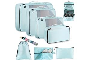 Toncoke 8-Piece Packing Cubes for Travel, Mesh Luggage Organizers with Shoe Bag, Toiletry Bag, Laundry Pouches, 4 Sizes (XL/L/M/S) for Suitcase Organization, Men Women Kids, Lake Blue