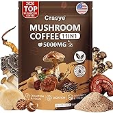 Organic Low Caffeine Mushroom Coffee 11 Superfood Instant Mushrooms Coffee with Ashwagandha, Shilajit, Lion's Mane, Reishi, Chaga & Collagen Arabica Coffe Powder Ground for Focus, Energy, Digestion and Immunity 30 Servings Cafe De Hongos