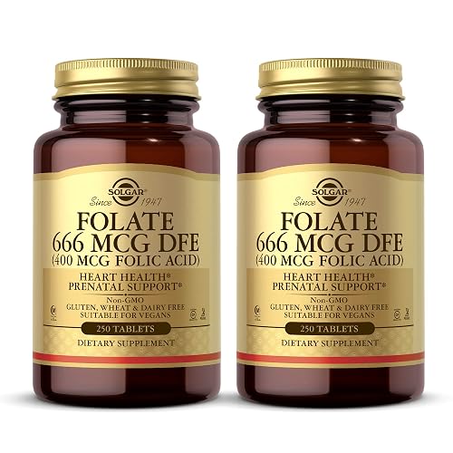SOLGAR Folate 666 mcg DFE (400 mcg Folic Acid), 250 Tablets - Pack of 2 ...