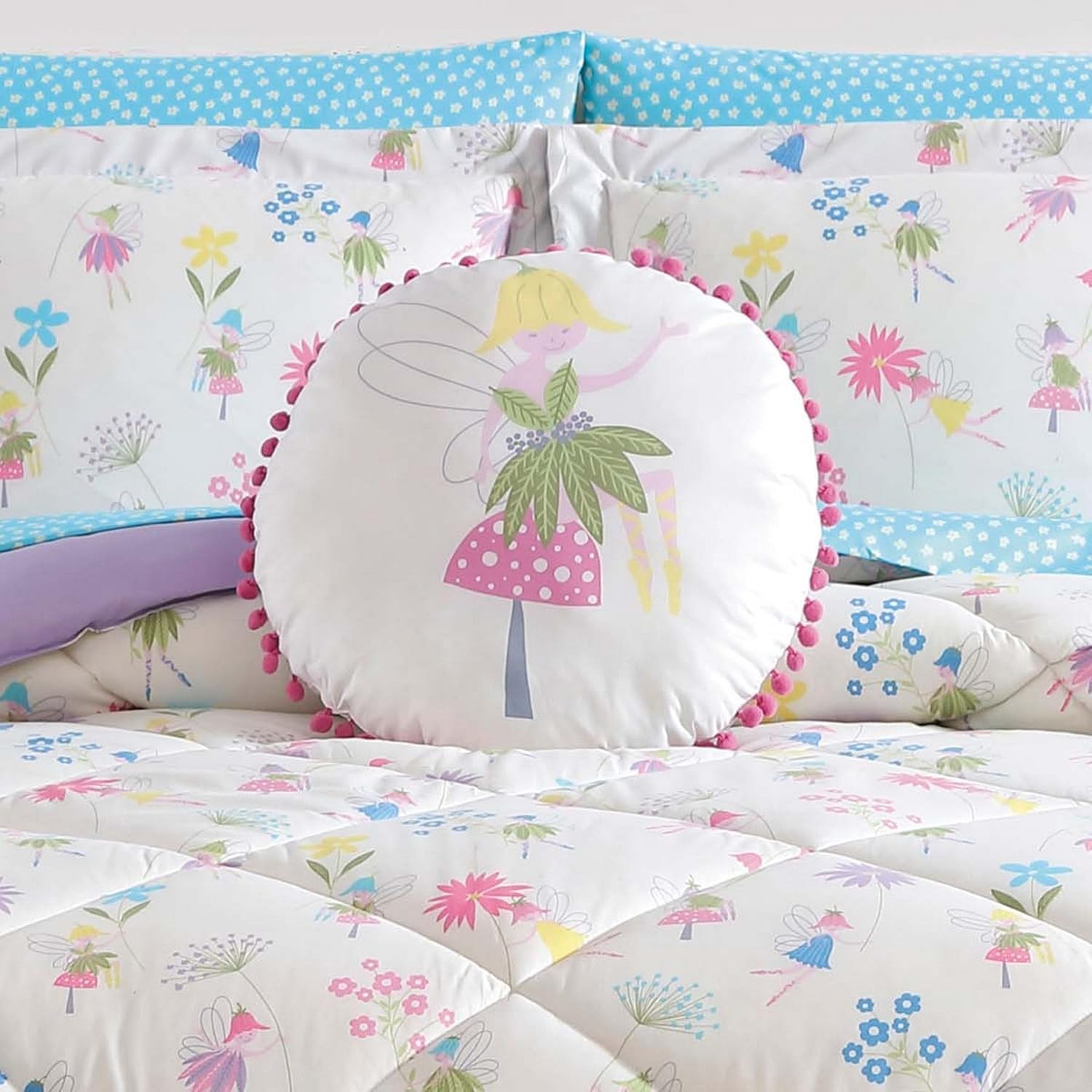 3 Piece Enchanted Floral Puff Fairies Motif Kids Comforter Set Full Queen Size Printed Bohemian Garden Flowers Bedding Trendy Modern Novelty Theme Chic Magical Nature Artwork Design Purple Cream Amazon Co Uk Kitchen Home