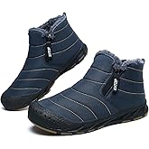 Snow Boots Mens Waterproof Winter Boots Fur Lined Warm Ankle Boots Zipper Closure Slip on Outdoor Boot Comfortable Walking Shoes