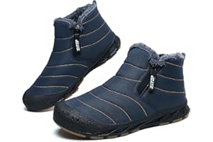 Snow Boots Mens Waterproof Winter Boots Fur Lined Warm Ankle Boots Zipper Closure Slip on Outdoor Boot Comfortable Walking Sh
