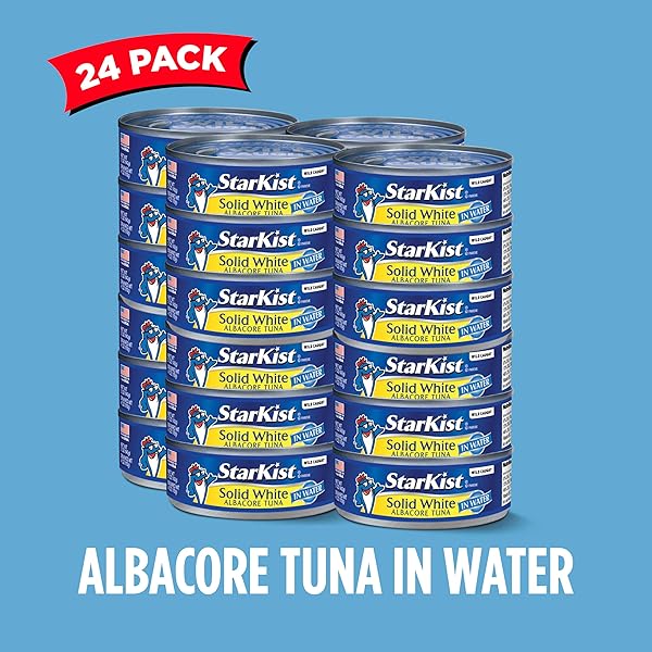 STARKIST SOLID WHITE ALBACORE TUNA IN WATER, 5 OZ (24 PACK) CANNED TUNA FISH, WILD CAUGHT, GLUTEN FREE, READY TO EAT, PERFECT FOR SALADS, KETO MEALS AND SNACKS, 26G PROTEIN & 110 CALORIES PER SERVING