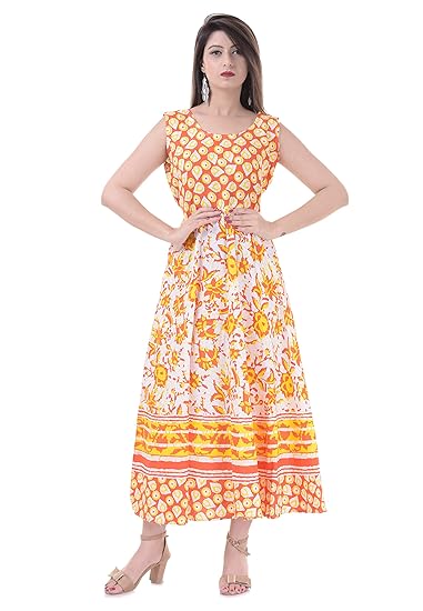 Women's Cotton Dress (ADMidi050_Orange_Free-Size)