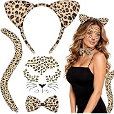 U-Zomir Cheetah Leopard Costume Women, Cheetah Leopard Ears Headband Set | Cheetah Halloween Costume Accessories for Adults, Cheetah Print Ears and Tail, Bow Tie, Leopard Face Tattoo Stickers
