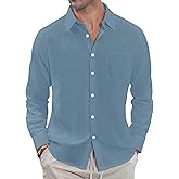J.VER Men's Linen Shirts Casual Button Down Long Sleeve Shirt Solid Spread Collar Summer Beach Shirts with Pocket