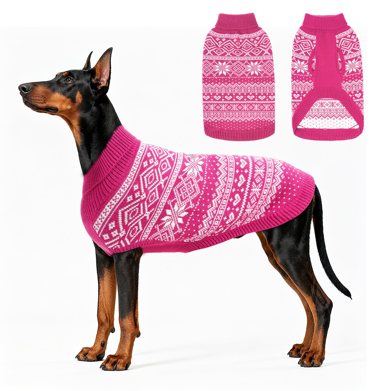 Photo 1 of HOMIMP Dog Sweater Argyle - Warm Winter Clothes Puppy Soft Coat, Ugly Dog Sweater for Small Medium and Large Dogs, Pet Clothing Boy Girl, Pink XL