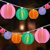 HOSY 10-Pack Multicolor 3-in Lantern, 11 ft White Wire Plug-in String Light | Self-assembly Required, Nylon Fabric, 3-in Diameter, 12-in Spacing, End-to-end Connectable, UL Certified
