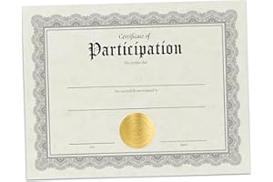 Hill Valley Greetings Certificate of Participation - 15 Fill in Award Certificates with Gold Foil Embossed Seals