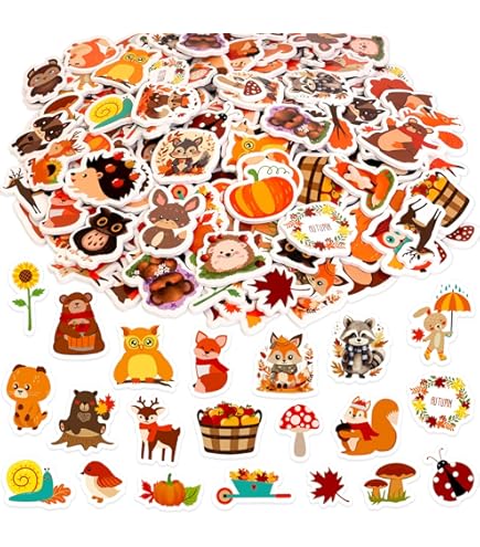 thumbnail image 2 of 300Pcs Fall Leaves Stickers - Glitter Foam Autumn Thanksgiving Halloween Decor 2 of 13