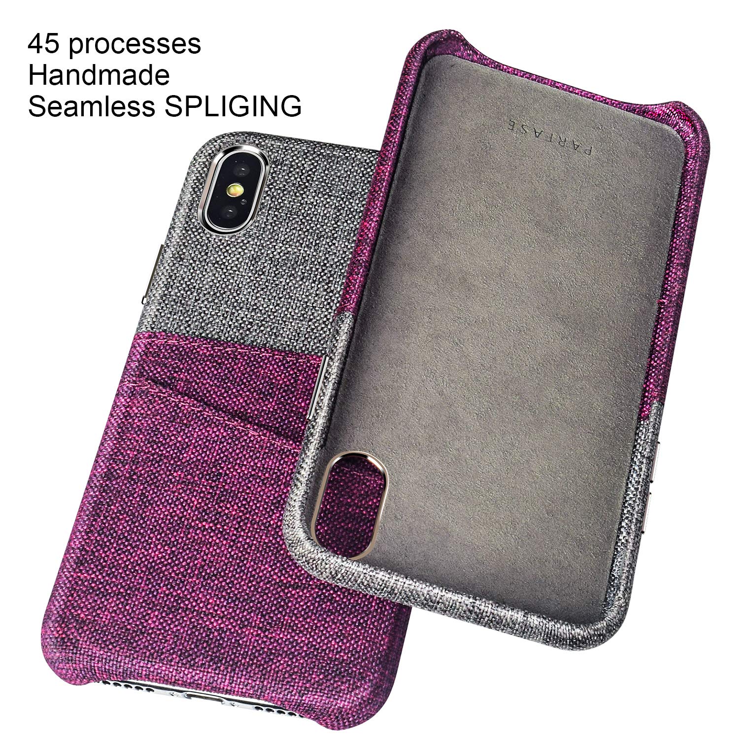 PARFASE iPhone Xs Max Wallet Case, iPhone Xs Max Case Soft Cloth Fabric Case with 2 ID Credit Card Holder Slots for Apple iPhone Xs Max 6.5 inch (Gray/Rufous)