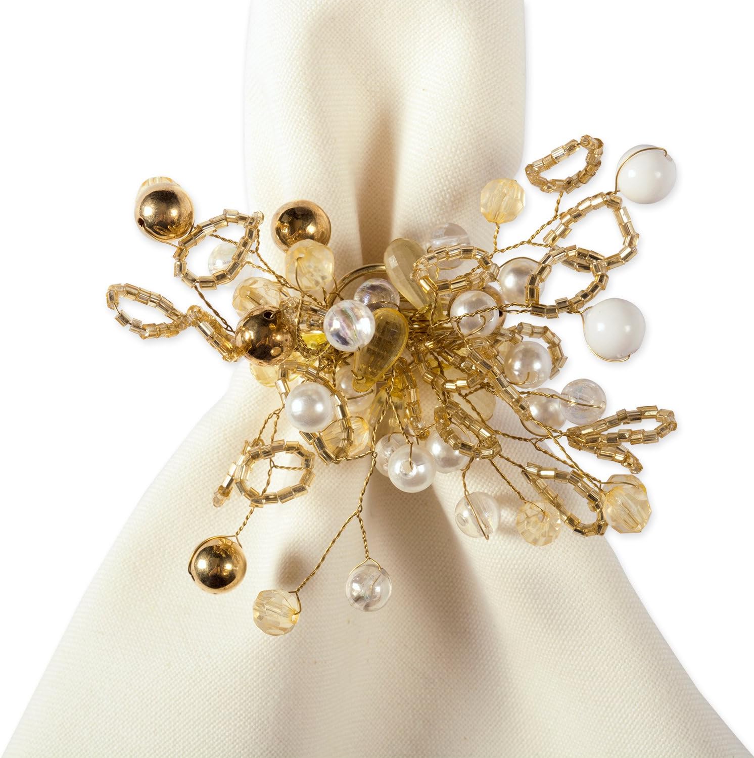 DII Modern Chic Fun Napkin Rings for Dinner Parties, Weddings Receptions, Family Gatherings, or Everyday Use, Set Your Table With Style - Cluster Gold Beads, Set of 6: Industrial & Scientific