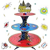 3 Tier Spider Cupcake Stand Superhero Spider Party Decorations Supplies for Kids Boys Themed Birthday Party
