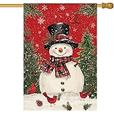 AVOIN colorlife Snowman with Scarf Christmas House Flag 28x40 Inch Double Sided, Cardinal Winter Farmhouse Yard Outdoor Decorative Flag