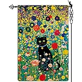 Jauageon Spring Summer Black Cat Garden Flag Colorful Floral Garden Flag Vertical Double Sided Rustic Farmland Burlap Yard Lawn Outdoor Decor 12.5x18" #BG346