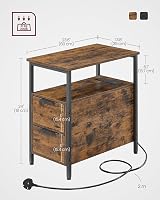 VASAGLE Slim Side Table with Charging Station Rustic Brown Black LET326B01 view 3