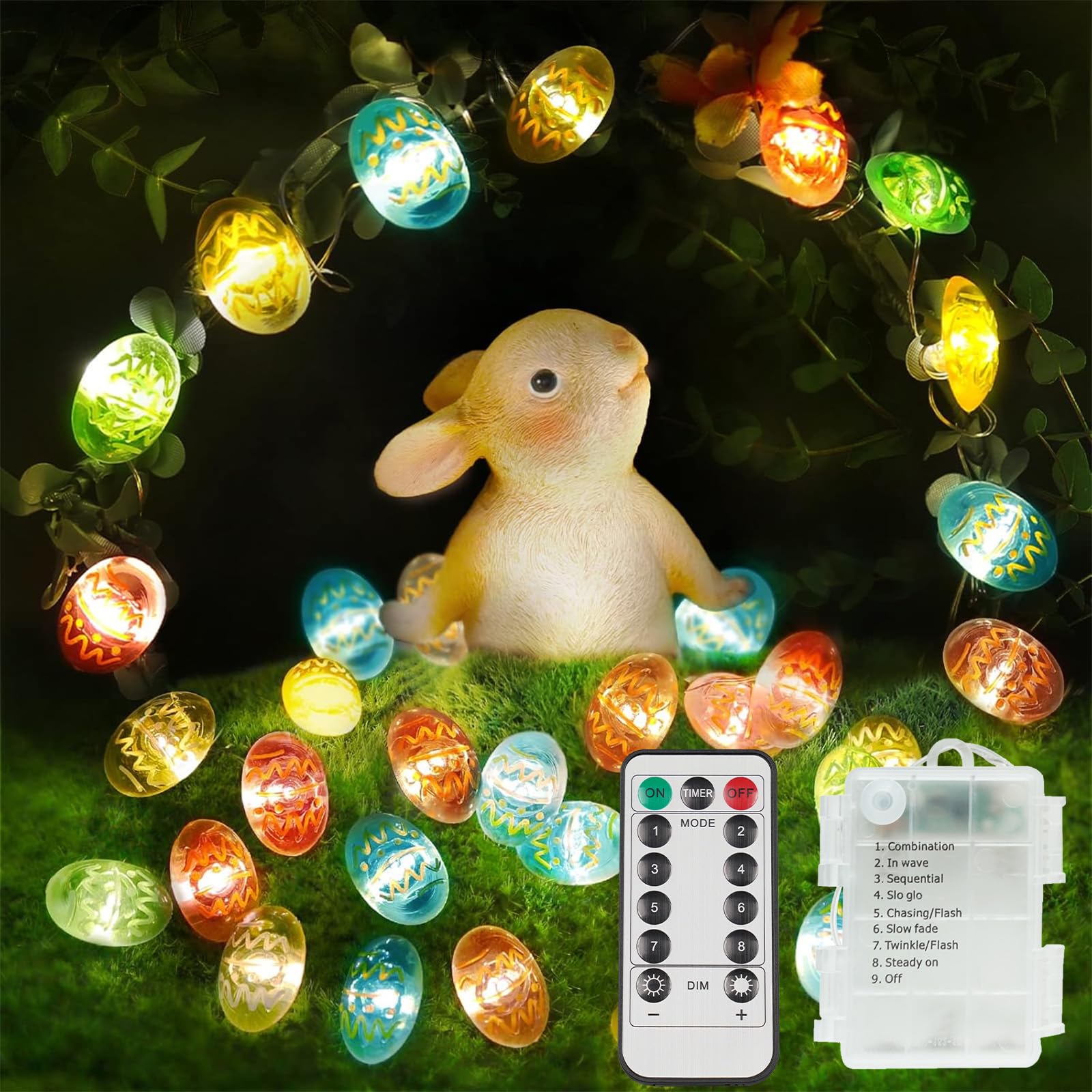 suddus Easter Eggs Decor Lights,12.8ft 40LED Multi Color Small Fairy Lights with Remote, Easter Lights String Battery Operated for Table Indoor Home Wreaths Mantels Outdoor Tree Garden Decoration