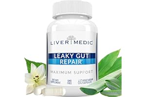 Liver Medic Leaky Gut Repair Natural Gut Health Supplement Glutamine Organic Slippery Elm NAG Marshmallow Root Aloe Vera MSM Quercetin Bromelain Promotes Digestive Ease, Gut Wellness 1000mg 60 Caps