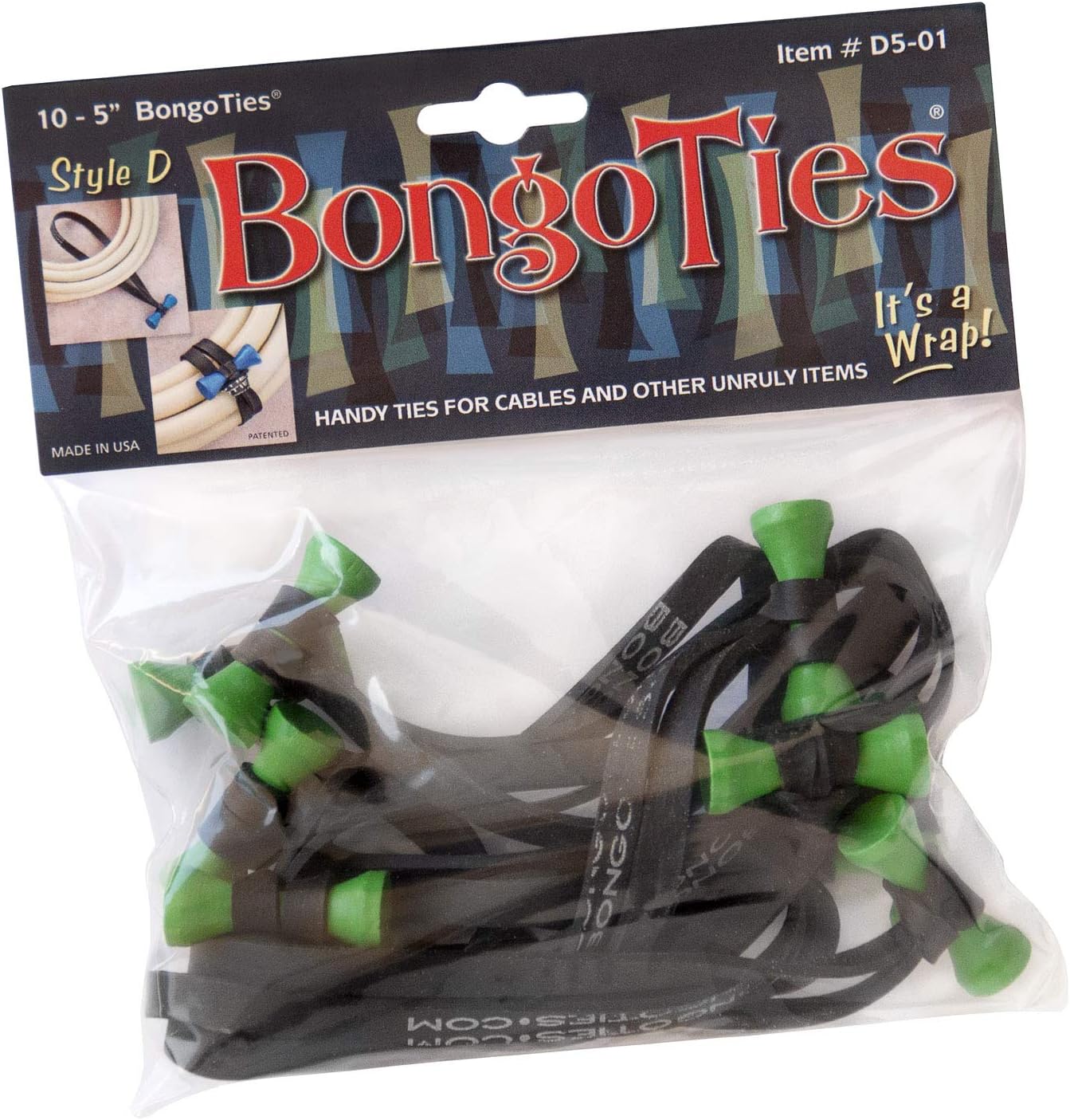 D501G Style D Tree Frog Green Tip Bongo Ties (5") (Pack of 10), 5 inches