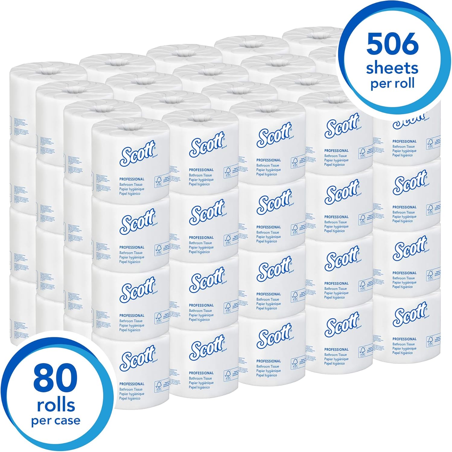 Scott Essential Professional 100% Recycled Fiber Bulk Toilet Paper for Business (13217), 2-Ply Standard Rolls, White, 80 Rolls/Case, 506 Sheets/Roll: Industrial & Scientific