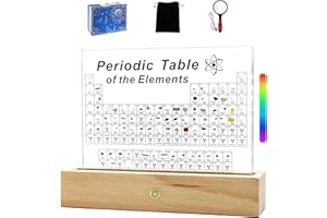 BEWITU Periodic Table with Real Elements Inside, Acrylic 3D Periodic Table of Elements with Cordless LED Wooden Stand, Chemistry Gifts for Kids Adults Science Lovers