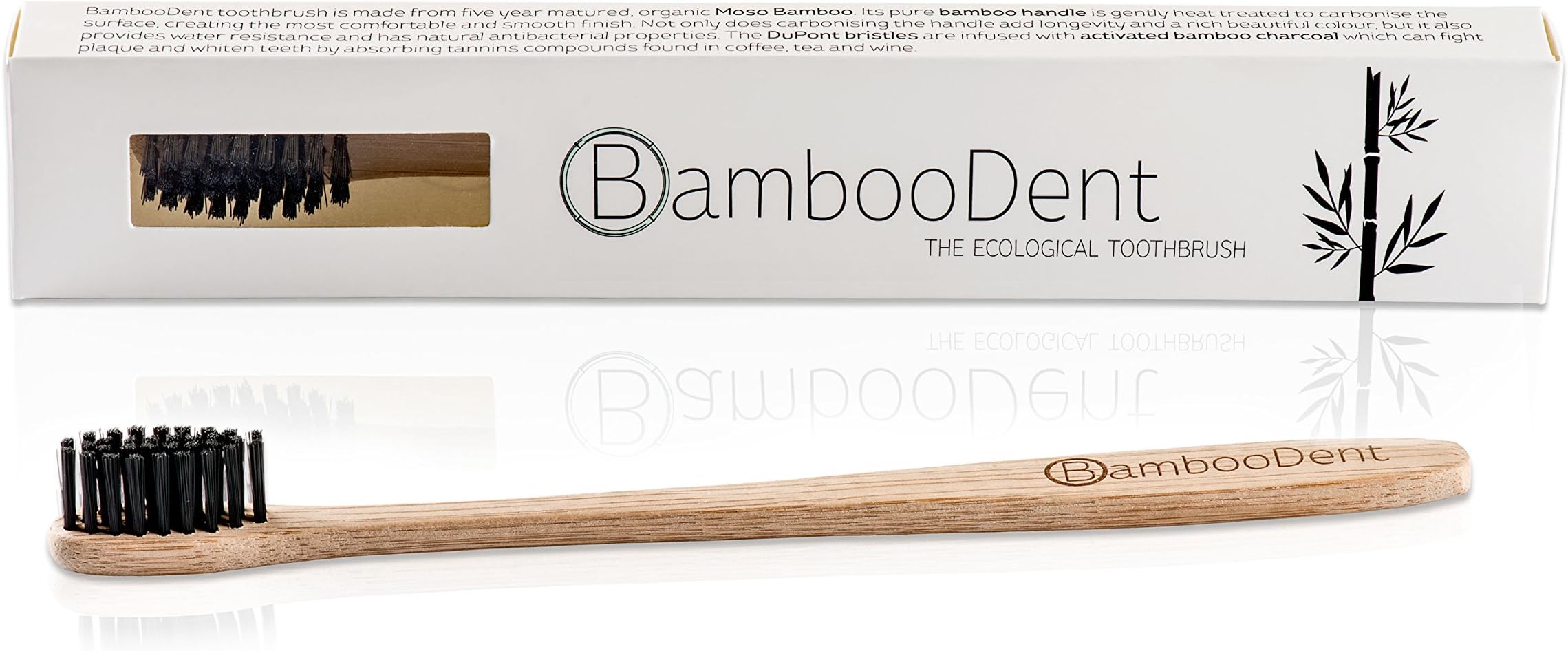 BambooDent - The Ecological Toothbrush | Natural Teeth Whitening | Medium Soft Activated Charcoal Bristles | Slim and Smooth Bamboo Handle | Biodegradable Bamboo Toothbrush | 100% BPA Free and Natural