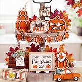 Fall Tiered Tray Decor, 18Pcs Wooden Autumn Pumpkin Table Decorations Set | Fall Centerpieces with 3D Wooden Signs Bead Garland, Rustic Farmhouse Autumn Thanksgiving Styles for Tiered Tray Table Shelf