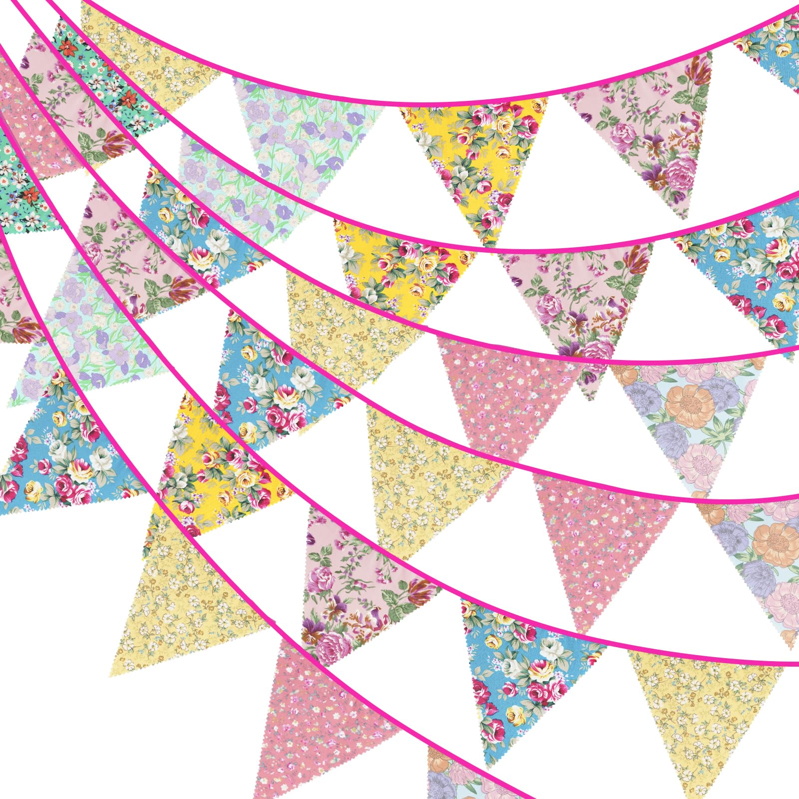 G2PLUS 12M Floral Fabric Bunting, 19x21CM Garden Bunting, Large Reusable Cotton Banners with 42PCS Flower Pennants for Garden, Afternoon Tea, Spring Decorations — image 1