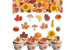 Fyeoxle 66PCS Edible Fall Leaves Cupcake Toppers Wafer Paper Autumn Maple Leaves Cake Decorations Edible Ginkgo Leaf Acorn Cupcake Picks for Autumn Thanksgiving Party Birthday Decor Supplies