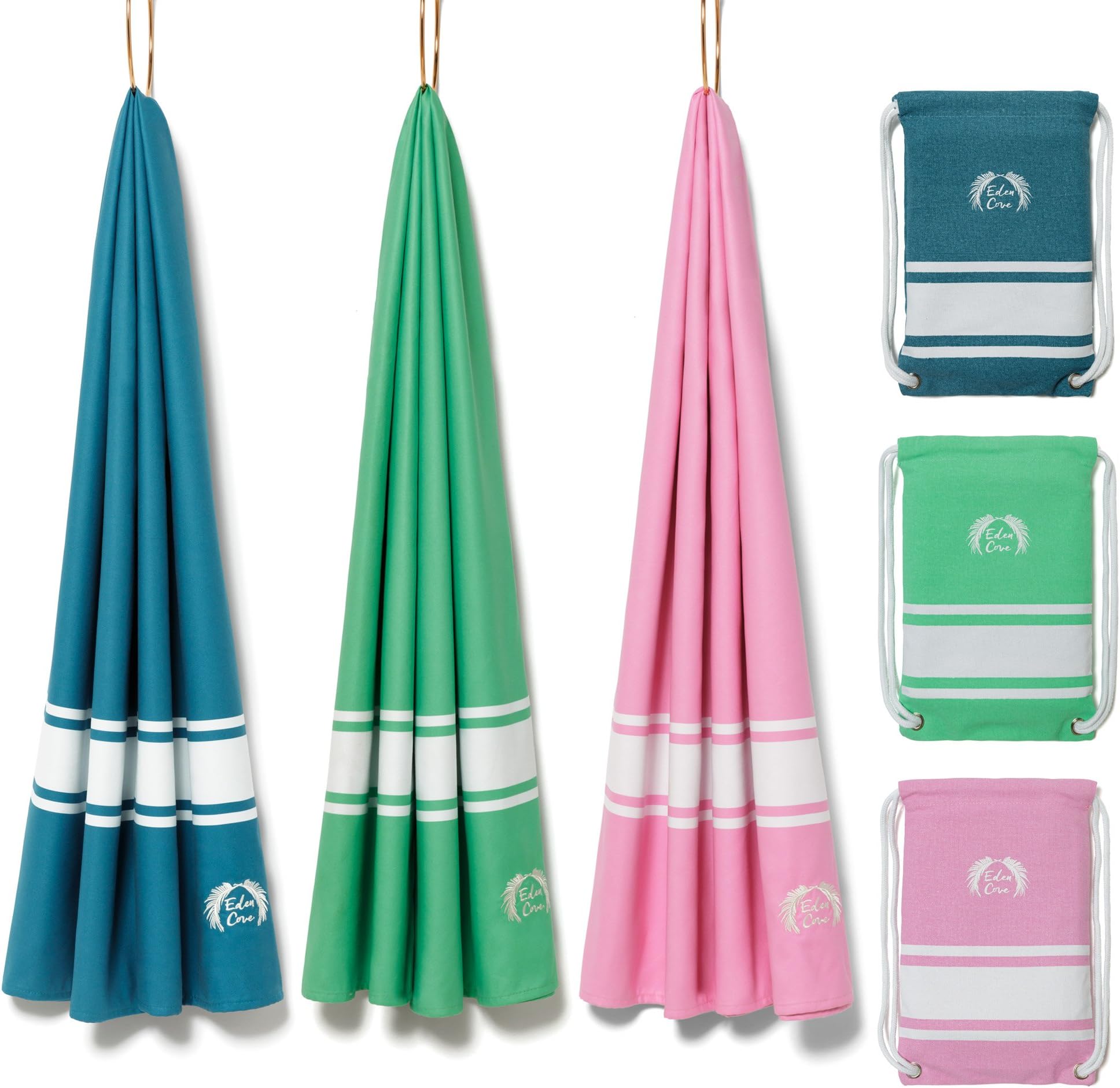 Eden Cove Microfiber Beach Towel, Quick Dry Travel Towel & Canvas Bag - Large 55x28” & Extra Large 71x39” - Fast Drying, Compact, Lightweight, Absorbent - for Beach, Travel, Swimming, Gym, Sports.