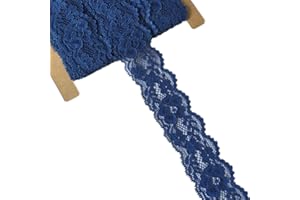 LUMKET Lace Realm 1.5 inch Wide Stretch Floral Pattern Lace Ribbon Trim for Sewing, Gift Package Wrapping, Floral Designing & Crafts-10 Yards(3601 Navy)