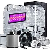 TopoLite Grow Tent Room Complete Kit Hydroponic Growing System LED 300W/ 600W/ 800W/1200W Grow Light + 4"/ 6" Carbon Filter Combo + Multiple Size Dark Room (LED300W+24"X24"X48"+4" Filter Combo)