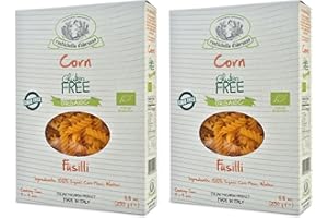 Rustichella d'Abruzzo Organic Corn Fusilli (Pack of 2), 250g Each - Gluten-Free Pasta - Subtle Corn Flavor - Spiral Shape for Hot & Cold Dishes