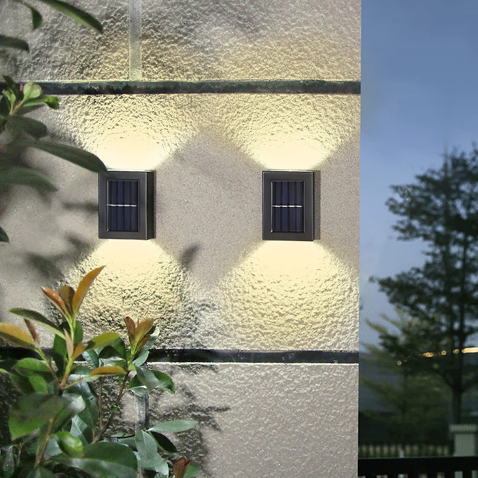 SuerZaro Solar Fence Lights 4 Pack, Sensor Solar Garden Lights, Waterproof Up and Down Outdoor Wall Lights for Front Door Patio Yard (Yellow Light, 4 Pack)