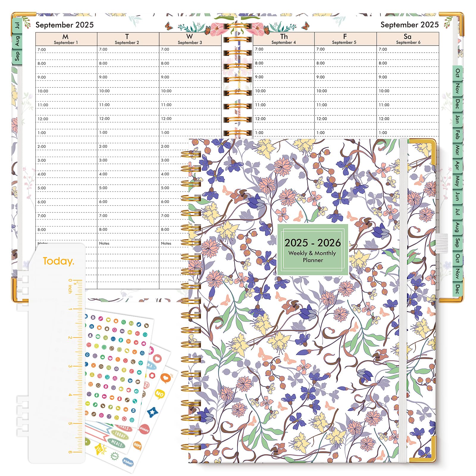 Photo 1 of 2026 Appointment Book, Hardcover Planner 12 Months Weekly and Monthly (January 2026 - December 2026), 8.5"x11" Daily Hourly Planner 60-Minute time Slots, Spiral Calendar Schedule Book for Work School Teacher Student, Purple Floral