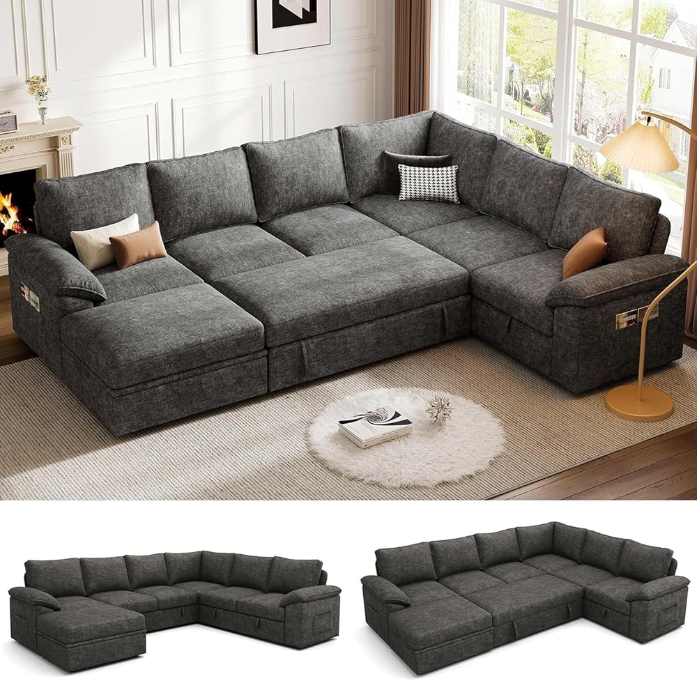 Modular Sectional Sofa 110.6" U-Shaped Modern Comfy Cloud Couch, 5-Seat Chenille Deep Seat Sofa with Throw Pillow &amp; Movable O